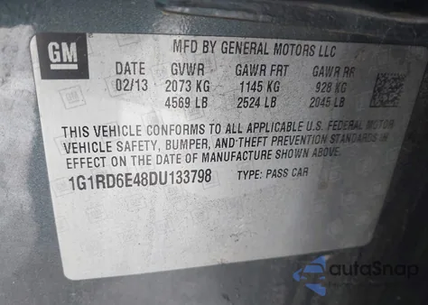 2013 Chevrolet Volt from USA, damaged, VIN 1G1RD6E48DU133798